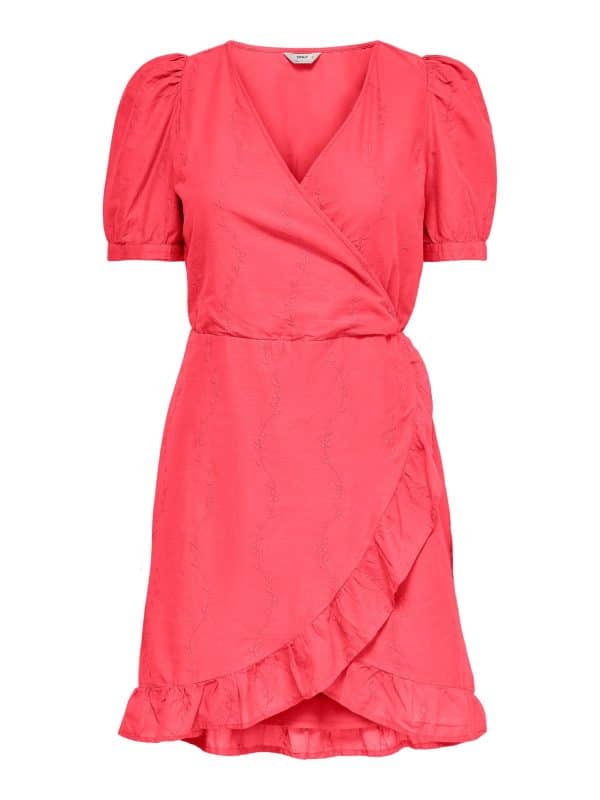 Only Lisa Short Sleeve Wrap Dress - Rød - Størrelse 34 - Bomuld