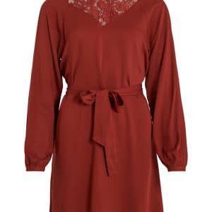Vila Long Sleeve Lace Dress - Rød - Størrelse 34 - Viskose
