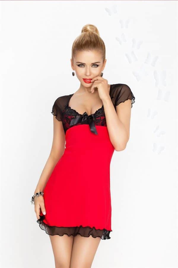Irina chemise rød natkjole m. sort blonder & mesh