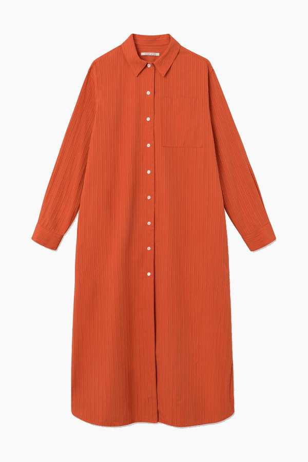 Saga Popline Stripe Dress - Red Stripes - Wood Wood - Orange L