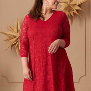 Zhenzi NEOLA - Rød blonde kjole med viskose underkjole, 54-56 / XL