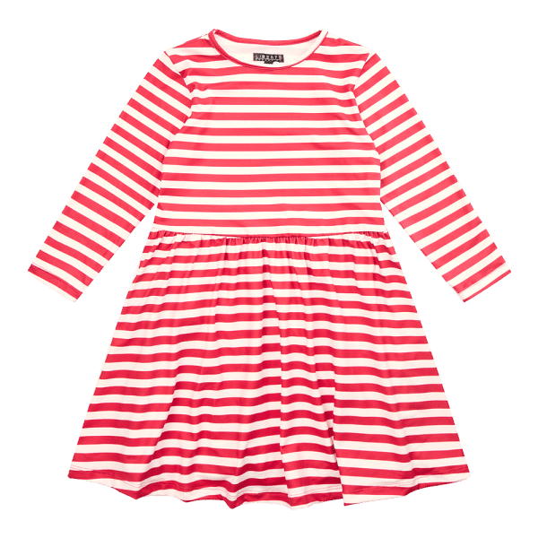 Liberté - Alma KIDS LS Babydoll Dress, 9658 - Red Creme Stripe - 134/140