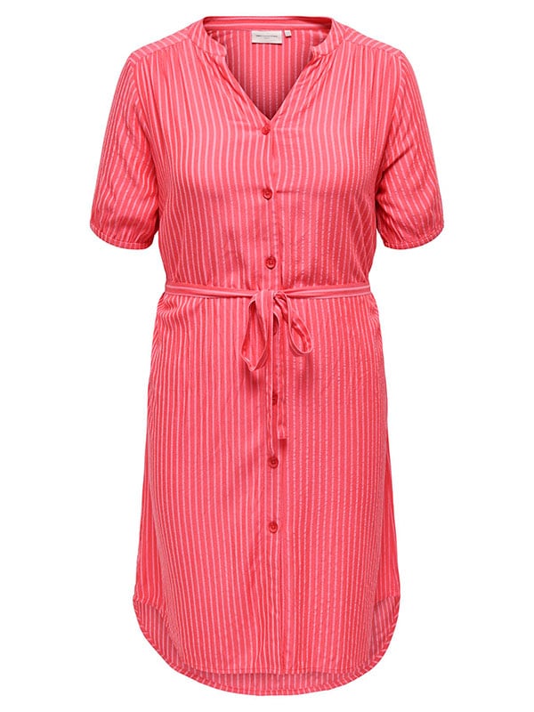 Only Carmakoma PENNA - Rød og lyserød stribet skjorte kjole , 42