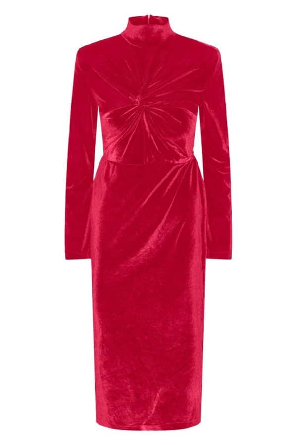 Y.A.S - Kjole - YAS Novella High Neck LS Midi Dress - Tango Red