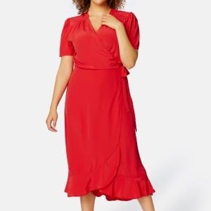 John Zack Curve Short Sleeve Wrap Frill Curve Dress Red 50 (UK22)