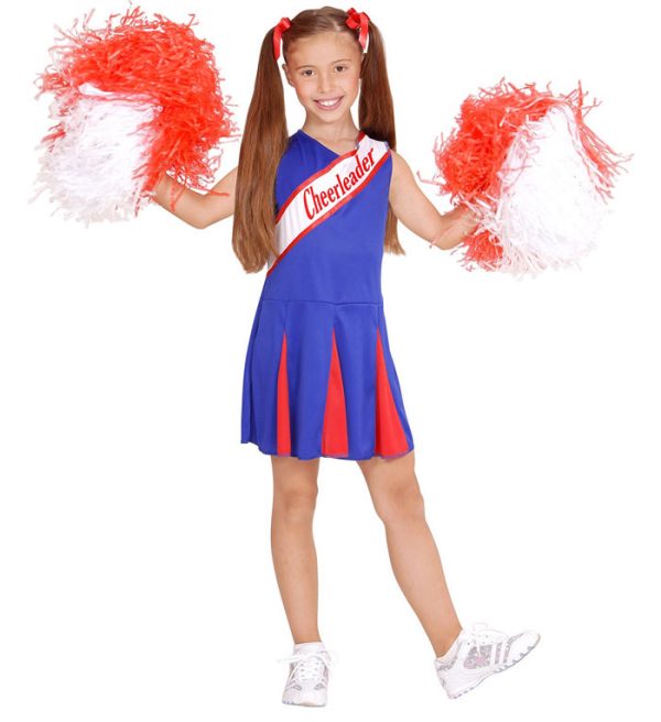 Cheerleader Blå/Rød Børnekostume