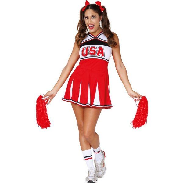 USA Cheerleader Kostume Rød/Hvid
