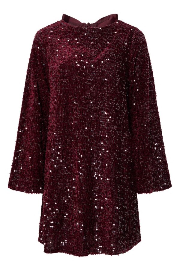Pieces - Kjole - Kam LS Deep Back Bow Dress - Tawny Port (Levering midt september)