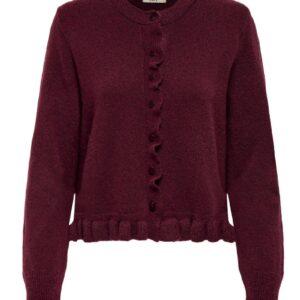 JDY - Cardigan - Letty L/S On Frill Cardigan - Maroon Banner Melange