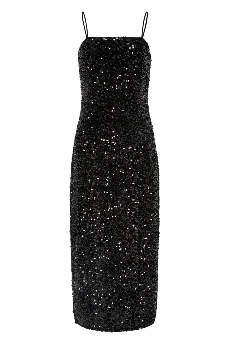 Pieces - Kjole - Kam SL Ankle Slip Dress - Black sequins
