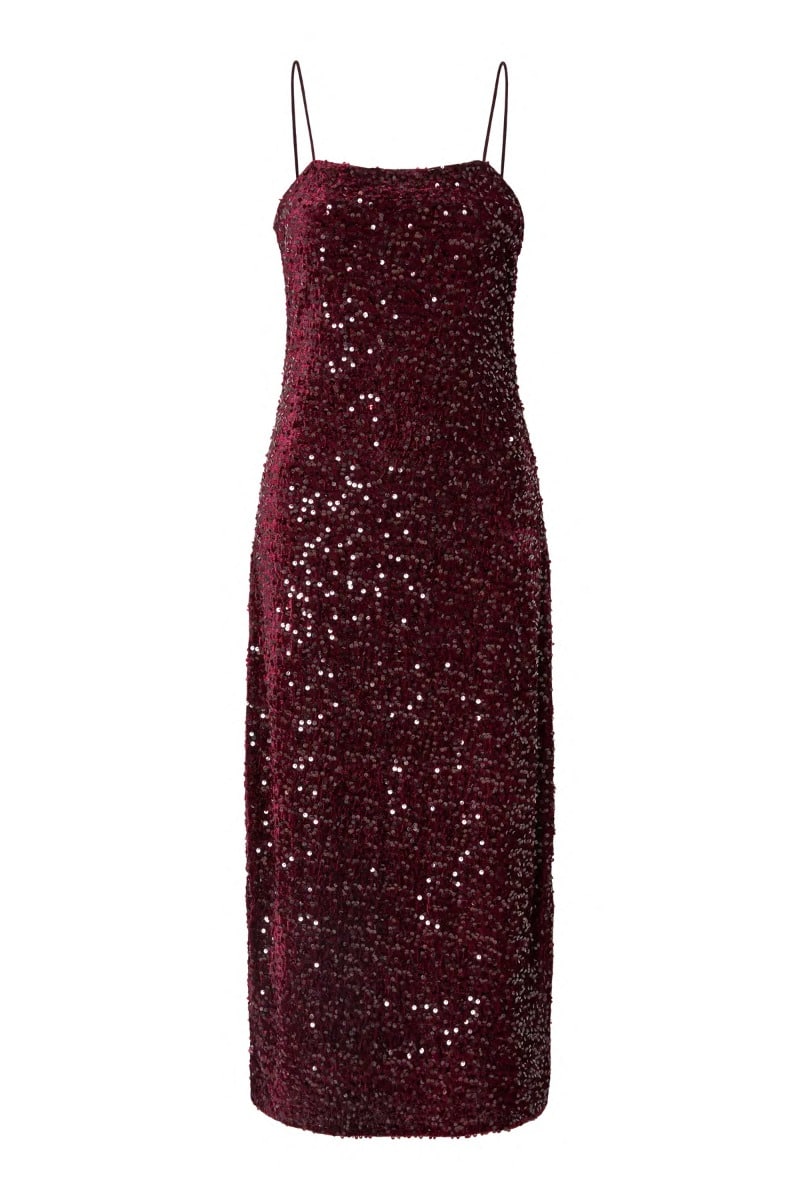 Pieces - Kjole - Kam SL Ankle Slip Dress - Tawney Port Sequins