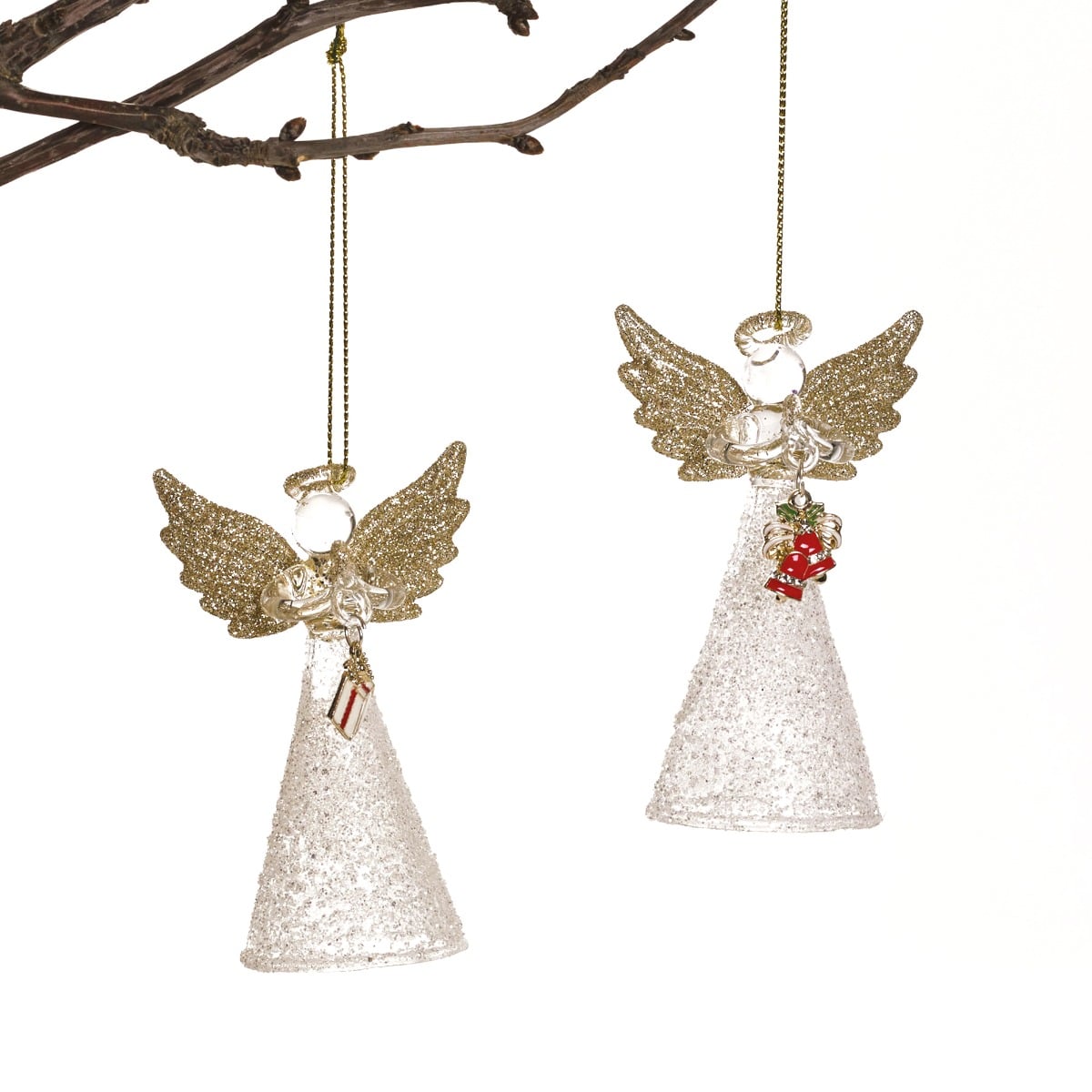 Engel i glas med glimmervinger og glimmerkjole -Røde klokker