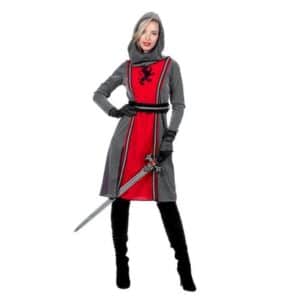 Rød/Grå Middelalder Ridder Kostume