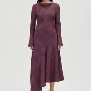 2548 Fluid Jacquard, Long Sleeve Scoop Back Dress